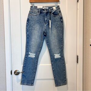 Judy Blue Jeans Sz 7/28 Frost Yourself High Rise Slim Fit Rhinestone Bling